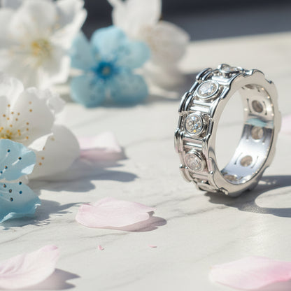 Roman Column Italian Inspired Design 1 Carat Moissanite Ring set in Platinum Plated 925 Silver (GRA) Capella Jewellery
