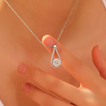 French Teardrop 2 Carat Moissanite Necklace set in 18K White Gold Plated 925 Silver (GRA) Capella Jewellery