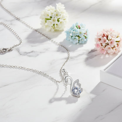 Elegant Swan 1 Carat Moissanite Necklace set in 18K White Gold Plated 925 Silver (GRA) Capella Jewellery