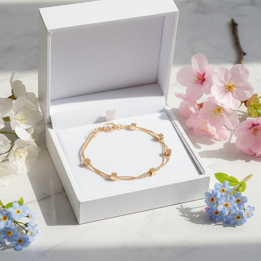 European Mosaic Design Double-Layer Bracelet set in Premium 18K Rose Gold Plating