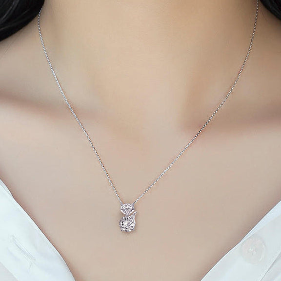 French Fox Design 2 Carat Moissanite Pendent set in 18K White Gold Plated 925 Silver Capella Jewellery