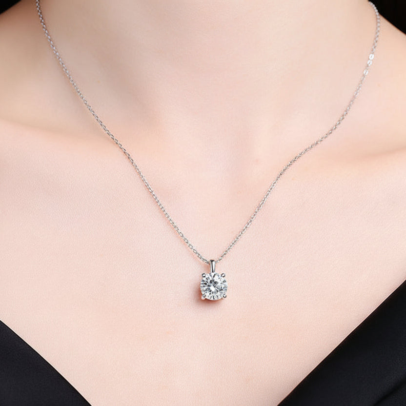 Oval Four Claw Design 1 Carat Moissanite Diamond Pendant set in 925 Sterling Silver  (GRA)