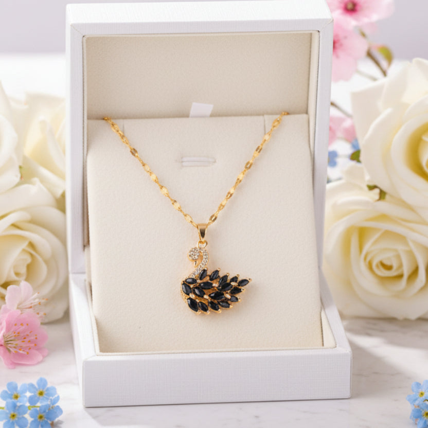 Luxury Swan Motif Inlaid Natural Zircon Gemstone Pendant set in 18K Gold Plating Necklace Capella Jewellery