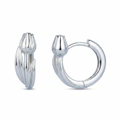 European Tulip Inspired Design Earrings set in Platinum Plated 925 Pure Sterling Silver Capella Jewellery