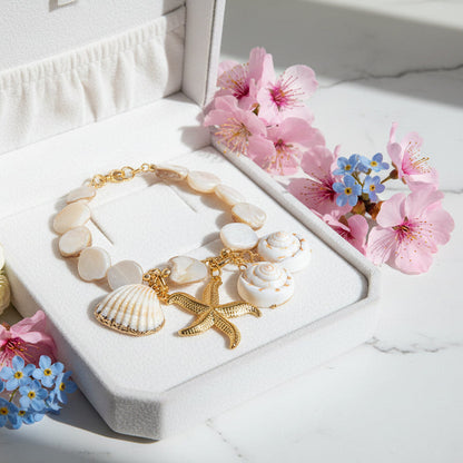 Beautiful Summer Ocean Inspired Starfish and Shell Pendant Necklace set in 18K Gold Plating Capella  Reya pic 2