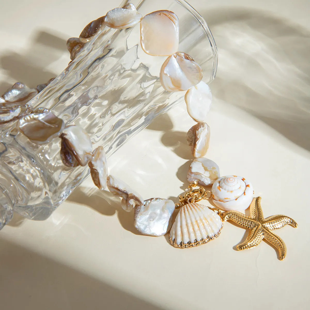 Beautiful Summer Ocean Inspired Starfish and Shell Pendant Necklace set in 18K Gold Plating Capella  Reya pic 4