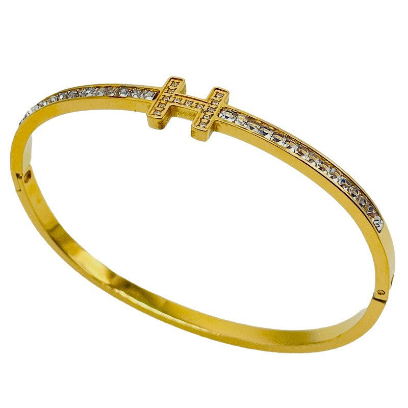 18K Gold Plated Bracelet with Diamond in Beautiful Geometric Korean Style