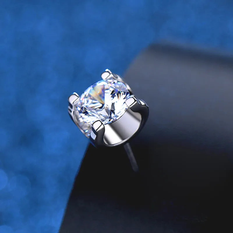 Italian Bull Head Design 2 Carat Moissanite Earrings set in Platinum Plated 925 Silver (GRA) Capella Reya close up side facing image