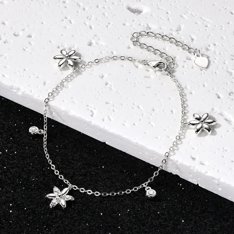 Little Summer Flowers Moissanite Bracelet set in Platinum Plated 925 Silver (GRA) Capella Jewellery