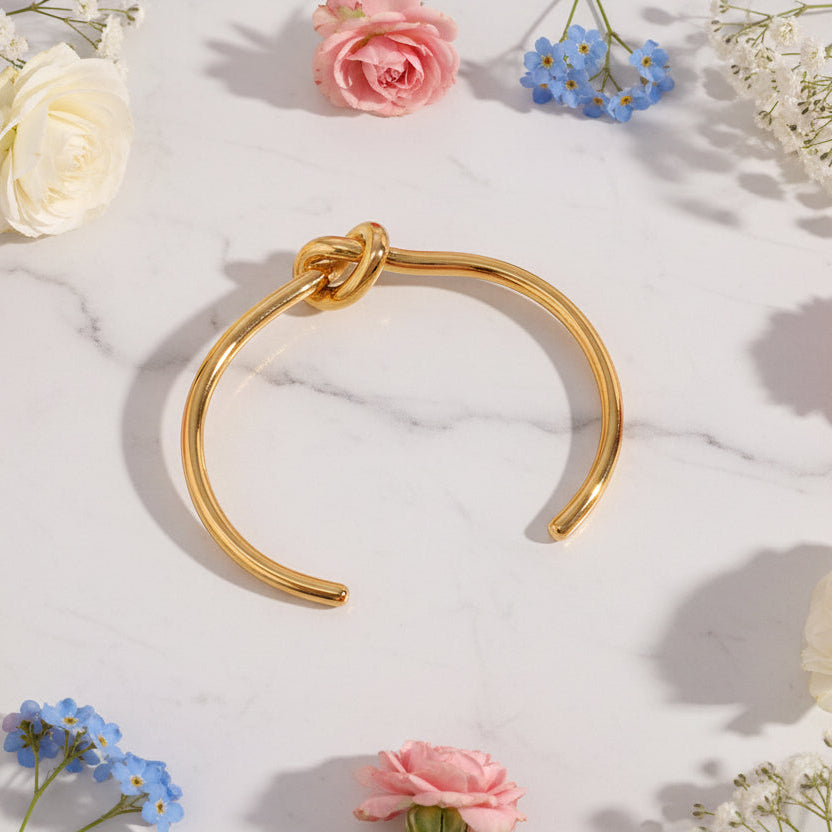 French Designed Louisa Knot Bangle Bracelet set in 18K Gold Plating