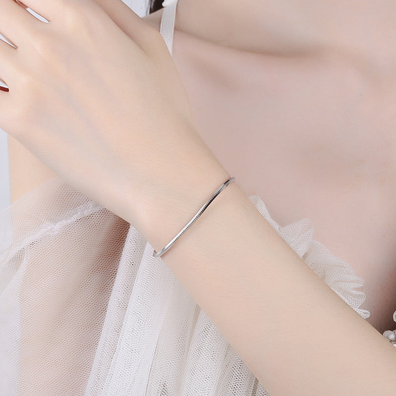 Square Snake Bones Chain Bracelet set in Platinum Plated 925 Sterling Silver