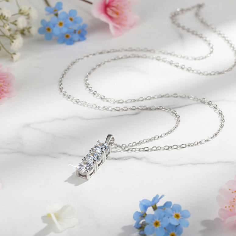 Italian Three Stones 1.5 Carat Moissanite Pendant set in Platinum Plated 925 Sterling Silver (GRA) Capella Jewellery