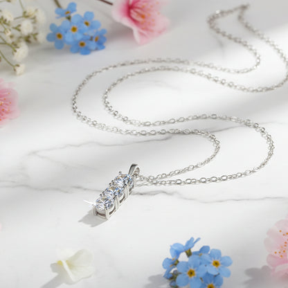 Italian Three Stones 1.5 Carat Moissanite Pendant set in Platinum Plated 925 Sterling Silver (GRA) Capella Jewellery