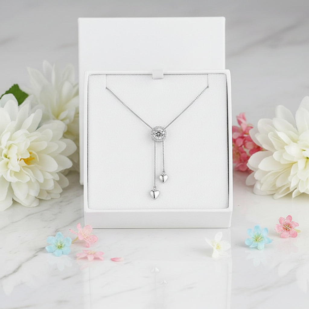 American Hearts 0.5 Carat Moissanite Diamond Pendant set in Platinum Plated 925 Silver (GRA)
