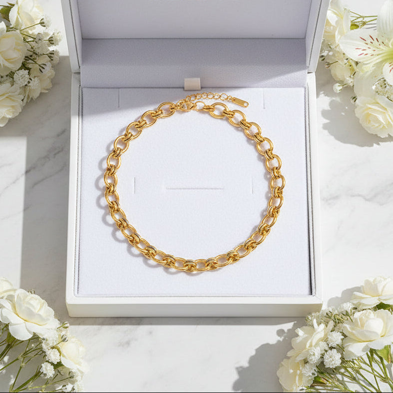 Modern European Geometric Chain INS-Style Necklace and Bracelet set in 18K Gold Plating Capella Jewellery