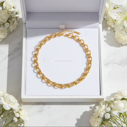 Modern European Geometric Chain INS-Style Necklace and Bracelet set in 18K Gold Plating Capella Jewellery