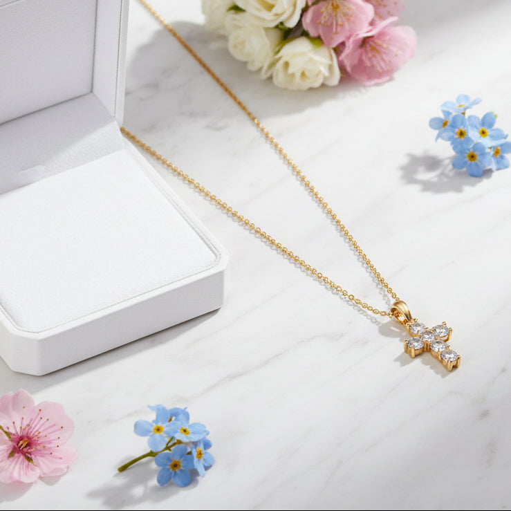 Exquisite Christian Cross 0.66 Carat Moissanite Diamond Pendent set in 18K Gold Plated 925 Silver (GRA)