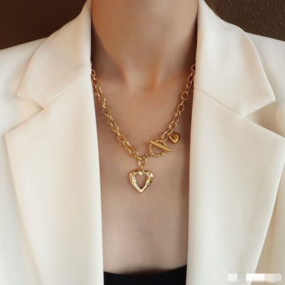 N0.2     French Chic Amore Peach Love Heart Design Pendent set in 18K Gold Plated Necklace