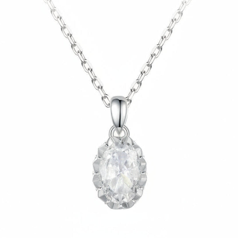Oval Drop 1 Carat Moissanite Diamond Necklace Set in Platinum Plated 925 Silver (GRA)