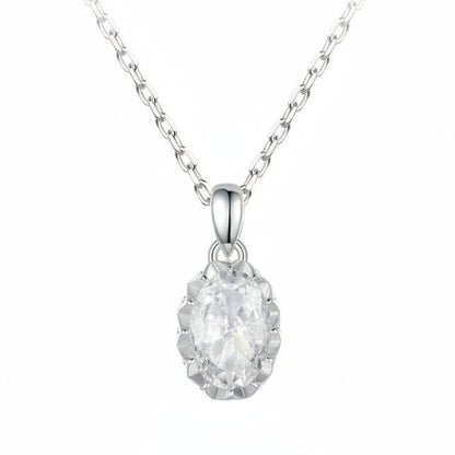 European Oval Drop Design 1 Carat Moissanite Necklace set in Platinum Plated 925 Silver (GRA) Capella Jewellery