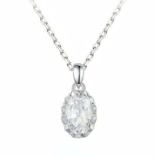 European Oval Drop Design 1 Carat Moissanite Diamond Necklace set in Platinum Plated 925 Silver (GRA)