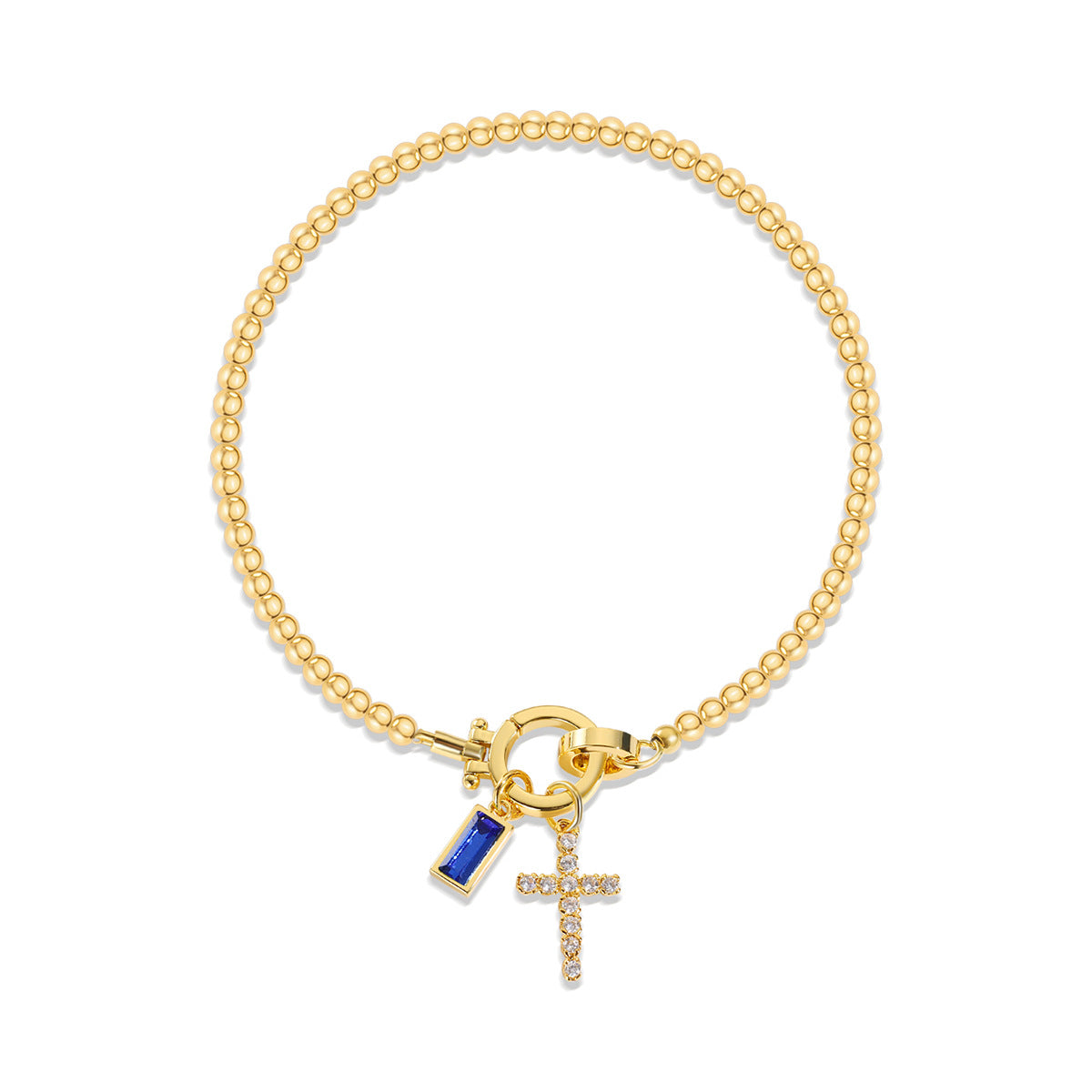 Holy Christian Cross Birth Stone Natural Zircon Gemstone Charm Bracelet set in 18K Gold Plating Capella Jewellery