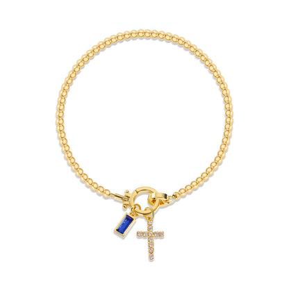Holy Christian Cross Birth Stone Natural Zircon Gemstone Charm Bracelet set in 18K Gold Plating Capella Jewellery