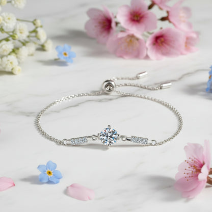 Italian Classic Four-Claw 1 Carat Moissanite Bracelet set in Platinum Plated  925 Silver (GRA) Capella Jewellery