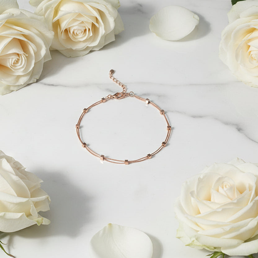 European Mosaic Design Double-Layer Bracelet set in Premium 18K Rose Gold Plating