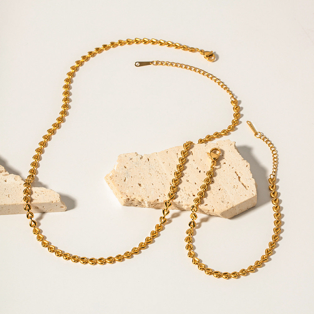 18K Gold Plated Stainless Steel Hollow Love Woven Necklace and Bracelet Set