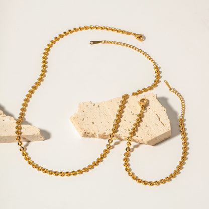 European Hollow Love Woven Design Necklace and Bracelet Set 18K Gold Plated Capella Jewellery