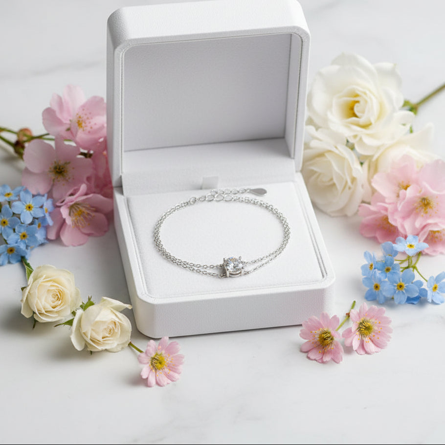 Four-Claw Twin Layer 1 Carat Moissanite Diamond Bracelet set in Platinum 925 Silver (GRA)