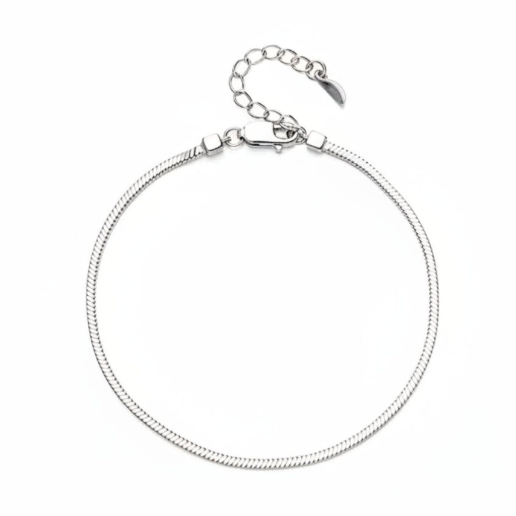 Square Snake Bones Chain Bracelet set in Platinum Plated 925 Sterling Silver