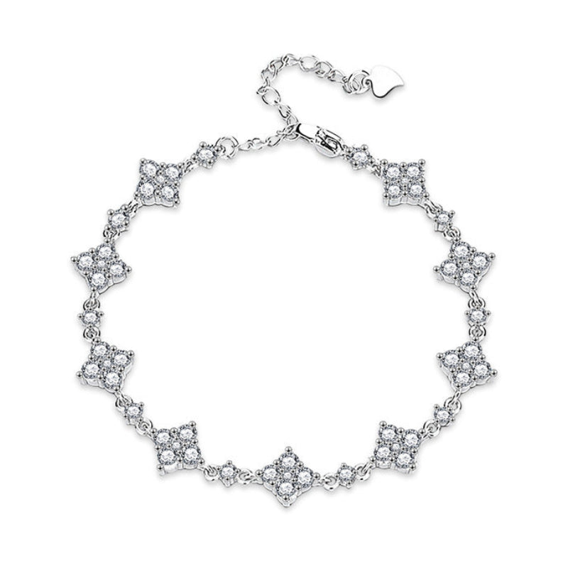 Four-leaf Clover Micro Inlay Moissanite Diamond Bracelet set in 18K White Gold Plated 925 Silver