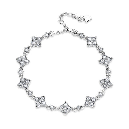 Four-leaf Clover Micro Inlay Moissanite Bracelet set in 18K White Gold Plated 925 Silver Capella Jewellery