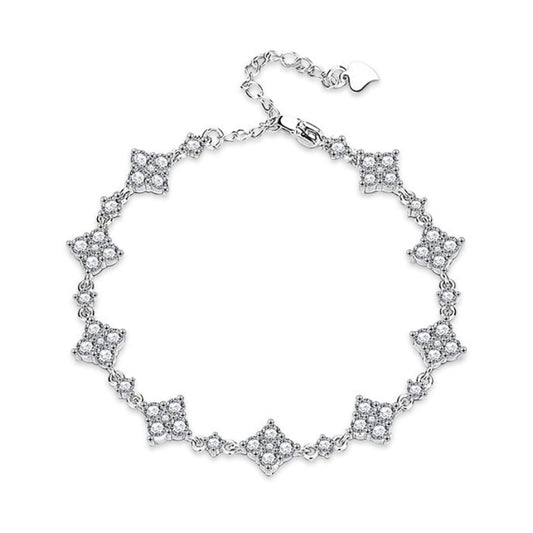 Four-leaf Clover Micro Inlay Moissanite Diamond Bracelet set in 18K White Gold Plated 925 Silver