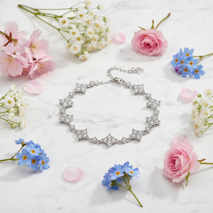 Four-leaf Clover Micro Inlay Moissanite Bracelet set in 18K White Gold Plated 925 Silver Capella Jewellery