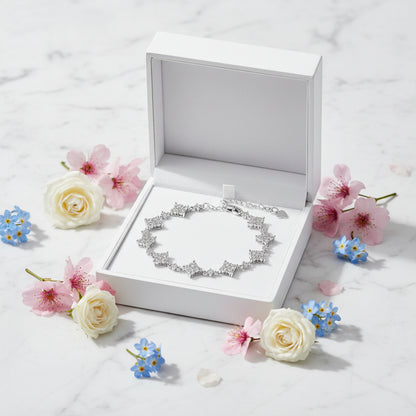 Four-leaf Clover Micro Inlay Moissanite Bracelet set in 18K White Gold Plated 925 Silver Capella Jewellery