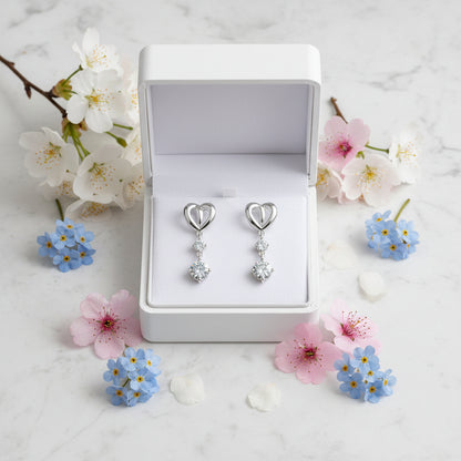 French Hearts Four-Claw 2.6 Carat Moissanite Earrings set in Platinum Plated 925 Silver (GRA) Capella Reya pic 2