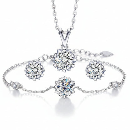 Snowflake Moissanite Earrings/Necklace/Bracelet set in 18K White Gold Plated 925 Silver (GRA) Capella Reya pic 1