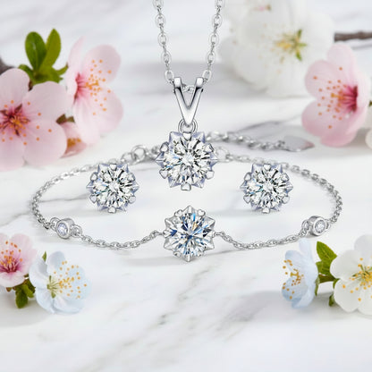 Snowflake Moissanite Earrings/Necklace/Bracelet set in 18K White Gold Plated 925 Silver (GRA) Capella Reya pic 2