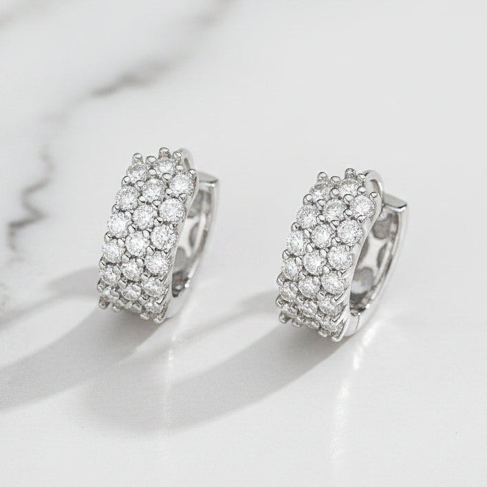 Italian Geometric Design Micro Inlaid Moissanite Diamond Earrings set in 925 Silver (GRA)