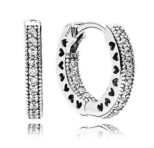 Heart Pave Micro Inlaid Natural Zircon Gemstones Hoop Earrings set in 925 Sterling Silver