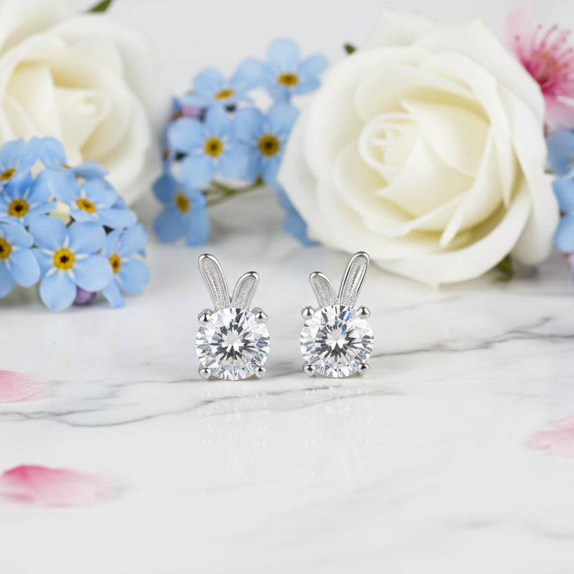 Star Rabbit 2 Carat Moissanite Diamond Earrings set in 925 Sterling Silver (GRA)