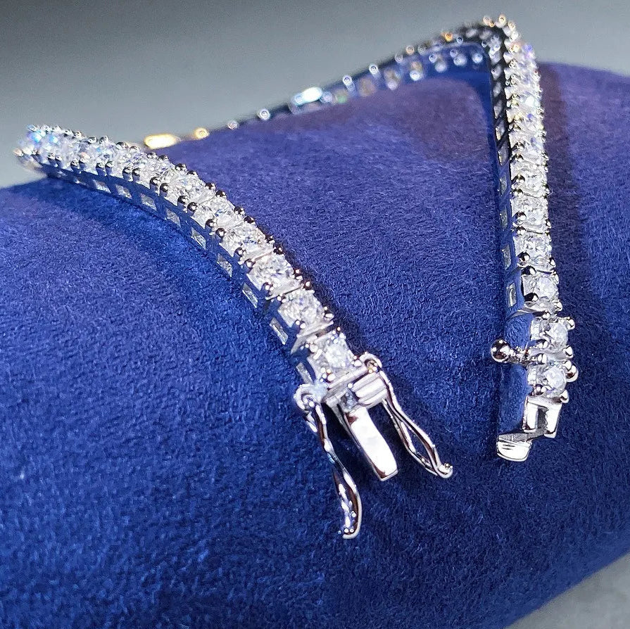European Tennis Bracelet Pave Full 1 Carat Moissanite set in Platinum Plated 925 Silver (GRA) Capella Jewellery