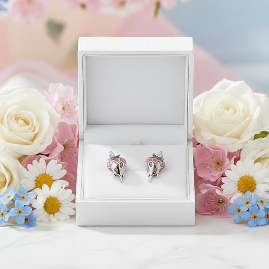 Silver Dipped Strawberry Enamel Earrings set in 18K White Gold Plated 925 Sterling Silver Capella Reya pic 2