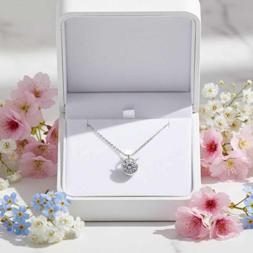 Modern Round Pendant 1 Carat Moissanite Diamond set in 18K White Gold Plated 925 Silver (GRA)