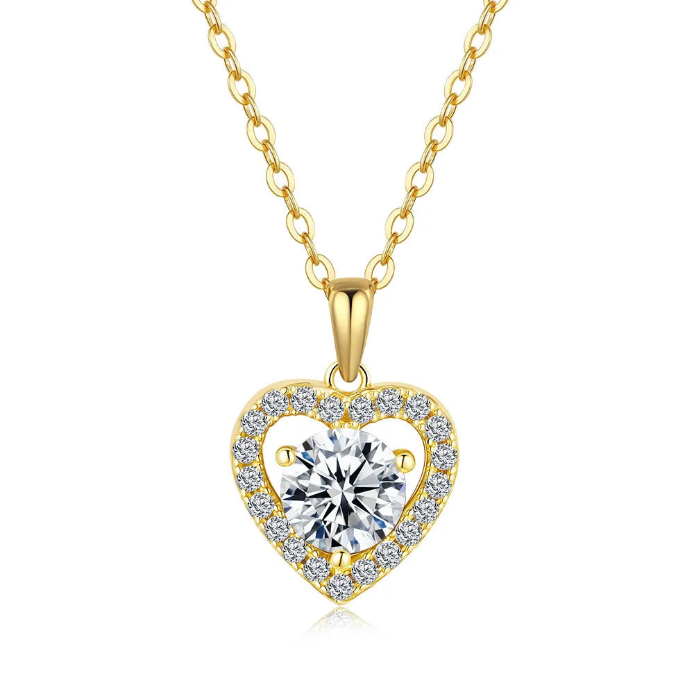 Italian Clavicle Heart 1 Carat Moissanite Pendant set in 18K Gold Plated 925 Sterling Silver (GRA) Capella Jewellery