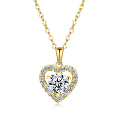 Italian Clavicle Heart 1 Carat Moissanite Pendant set in 18K Gold Plated 925 Sterling Silver (GRA) Capella Jewellery