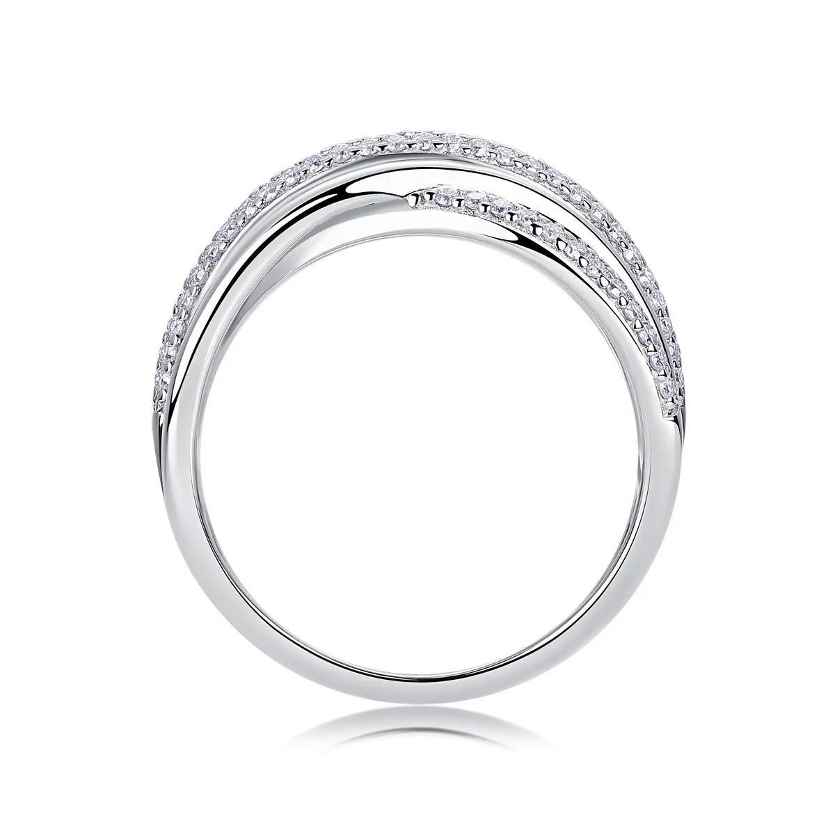 Italian Twist Micro Pavé-set 132 Moissanite Diamond Ring set in 18K White Gold Plated 925 Silver